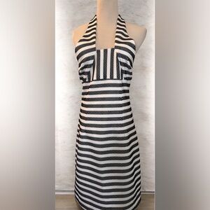 🆕 [Trina Turk] Black and White Halter Backless Striped Mini Dress Sz: 2